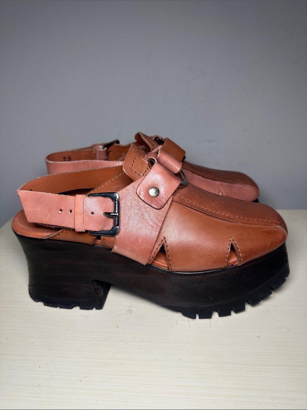 Free People Astoria leather Clog Brown Platform Slingback Heels